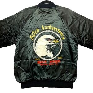 Vintage Bike Week Satin Jacket Mens M/L Black 50th Anniversary 90s Daytona